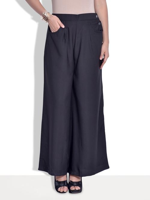 solid black polyester palazzos - 9625814 - Very Small Image - 1