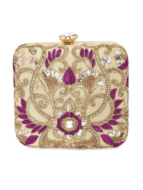 embroidered gold clutch with brocade - 9626408 - Very Small Image - 1