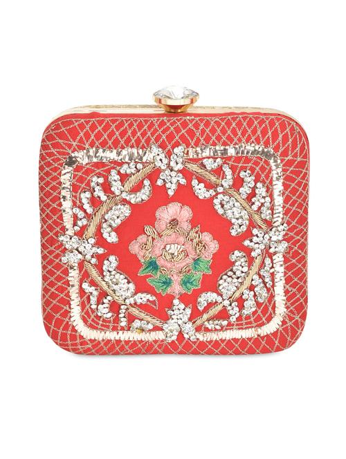 embroidered red clutch with brocade - 9626410 - Very Small Image - 1
