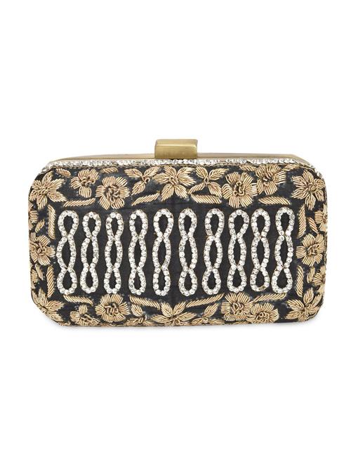 embroidered black clutch with brocade - 9626414 - Very Small Image - 1
