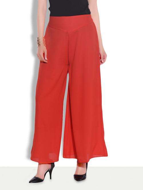 solid orange poly georgette palazzos - 9626626 - Very Small Image - 1