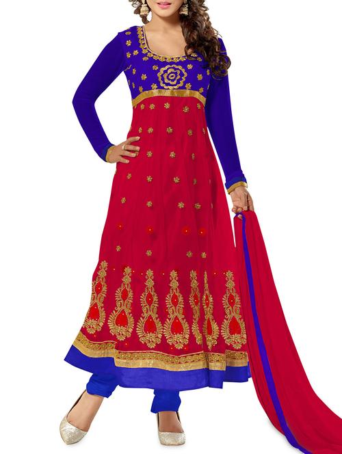 red net embroidered unstitched suit - 9628741 - Very Small Image - 1