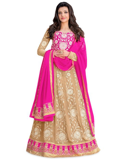 beige chiffon semistiched embroidered lehenga set - 9628812 - Very Small Image - 1
