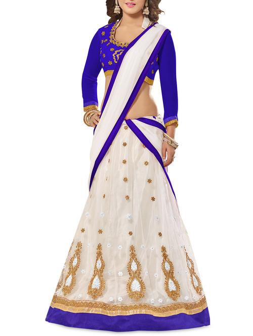 white & blue net semistiched embroidered lehenga set - 9628821 - Very Small Image - 1