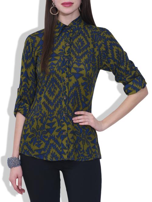 green and blue rayon printed shirt - 9628928 - Very Small Image - 1
