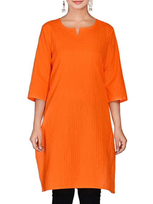 orange cotton straight kurta - 9629701 - Very Small Image - 1
