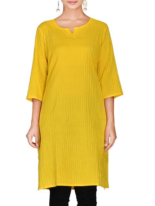 yellow solid cotton kurta - 9629702 - Very Small Image - 1