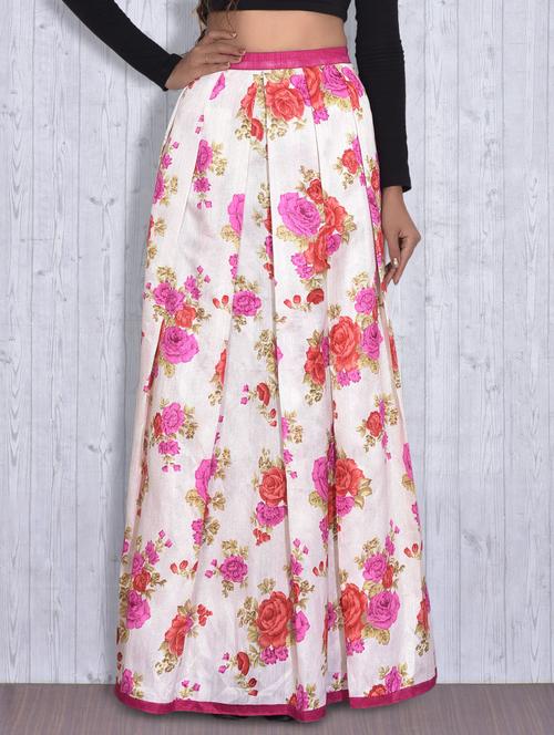 white floral printed silk maxi skirt - 9630688 - Very Small Image - 1