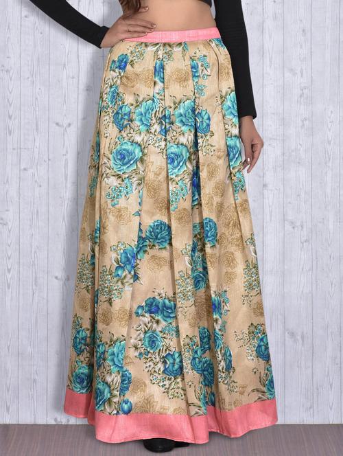 beige floral print silk maxi skirt - 9630689 - Very Small Image - 1
