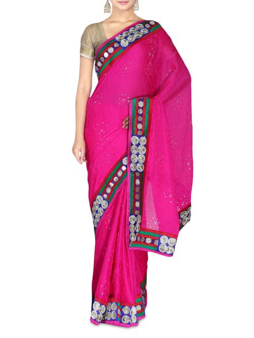 magenta faux chiffon jacquard bullion embroidered saree - 9632093 - Very Small Image - 1