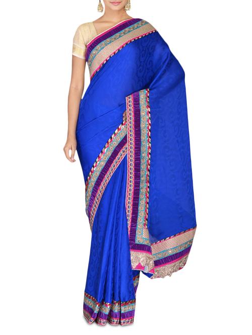 blue faux chiffon jacquard embroidered saree - 9632108 - Very Small Image - 1