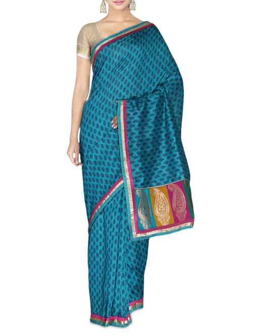 teal floral art bhagalpuri silk saree - 9632123 - Very Small Image - 1