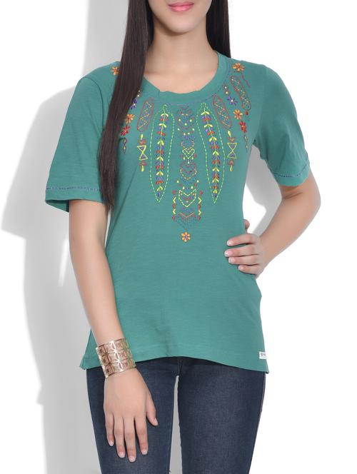 green knitted cotton embroidered top - 9632319 - Very Small Image - 1