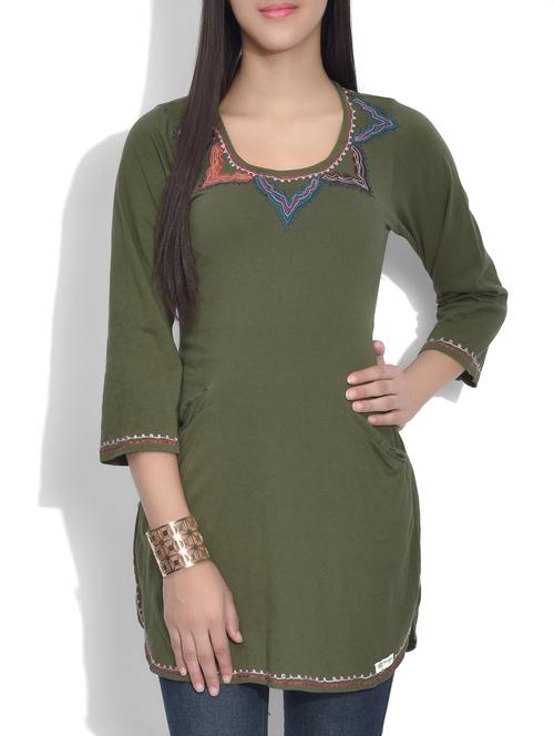 green cotton embroidered top - 9632334 - Very Small Image - 1