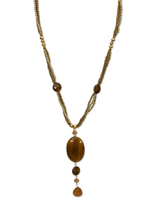 brown brass studded long necklace - 9632778 - Very Small Image - 1