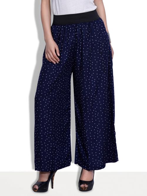navy blue printed polycrepe palazzo - 9633922 - Very Small Image - 1