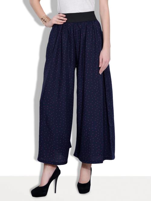 navy blue printed polycrepe palazzo - 9633927 - Very Small Image - 1