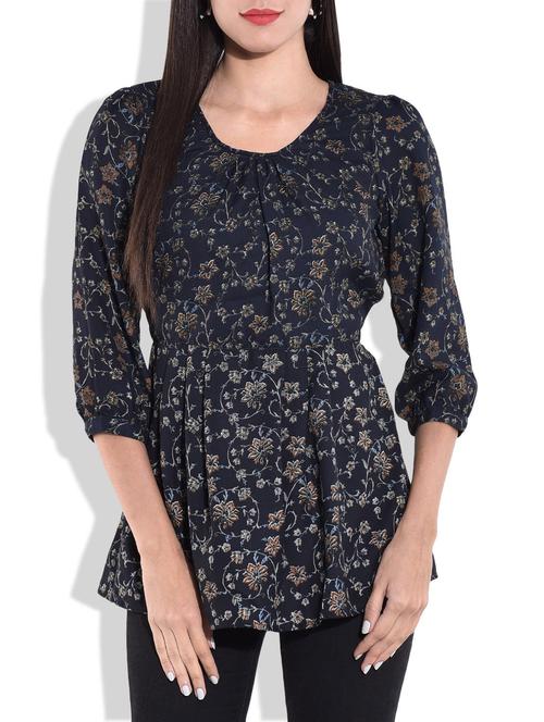 navy blue printed top - 9634239 - Very Small Image - 1