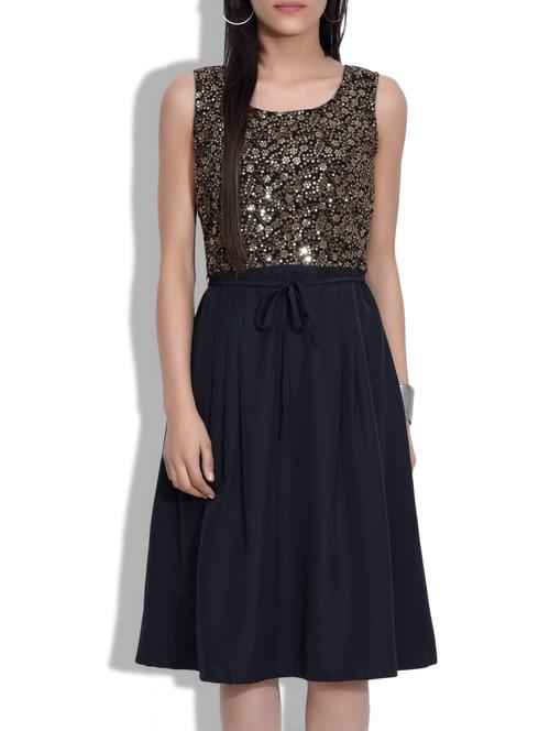 black poly crepe a line dress - 9635129 - Very Small Image - 1