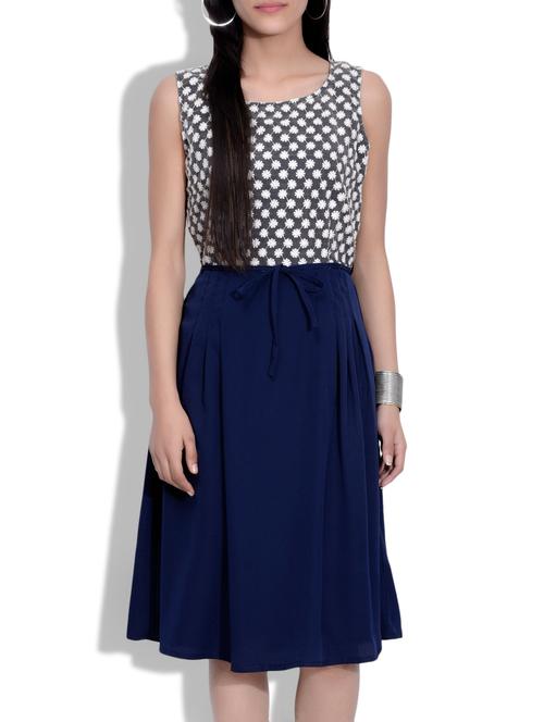 blue poly crepe and net blouson dress - 9635135 - Very Small Image - 1