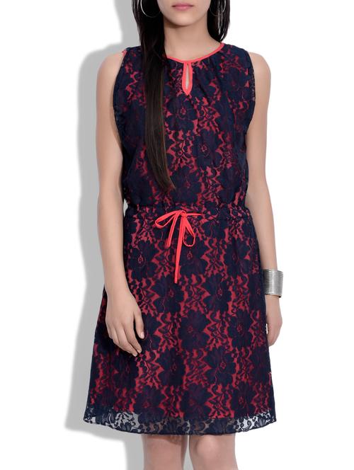 blue and red poly net blouson dress - 9635142 - Very Small Image - 1