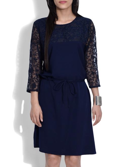 blue poly crepe and net blouson dress - 9635174 - Very Small Image - 1