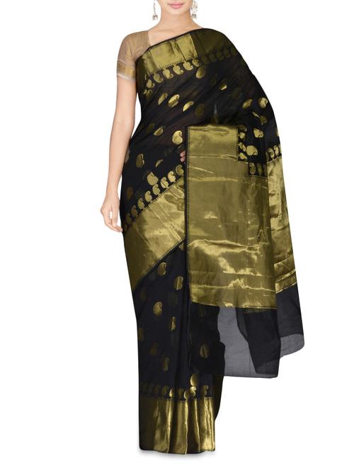Black handwoven art chanderi silk saree - 9635468 - Very Small Image - 1