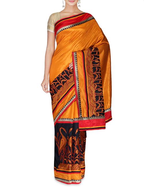 Mustard dupion silk threadwork saree - 9635488 - Very Small Image - 1