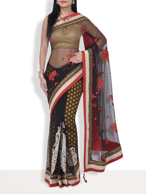 black embroidered net handworked saree with blouse - 9637082 - Very Small Image - 1