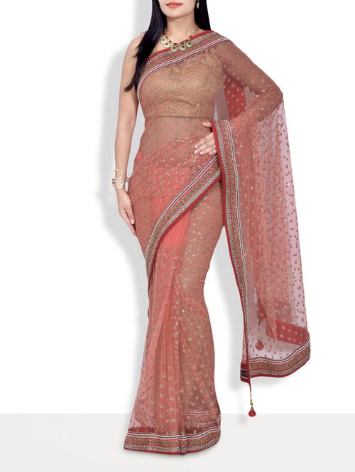 peach embellished net handworked saree with blouse - 9637093 - Very Small Image - 1