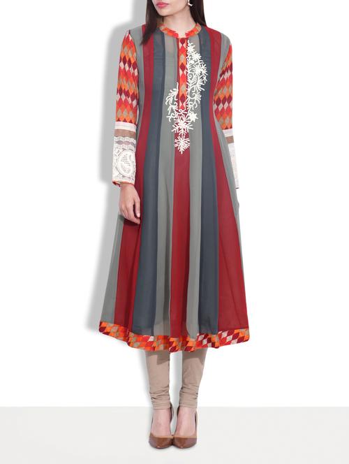 multicolored printed and embroidered anarkali kurti - 9637470 - Very Small Image - 1