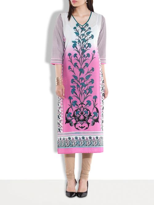 pink multicolored quarter sleeved cotton kurti - 9637502 - Very Small Image - 1
