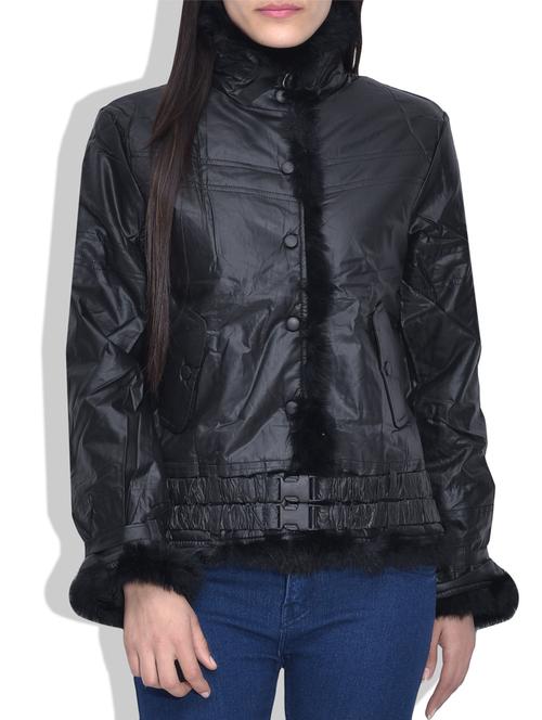 black woolen jacket with fur details - 9638238 - Very Small Image - 1