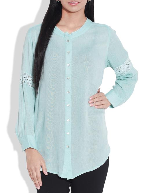light green laced and buttoned rayon shirt - 9638835 - Very Small Image - 1