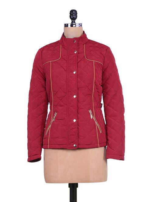 Solid red quilted full-sleeved jacket - 9639937 - Very Small Image - 1