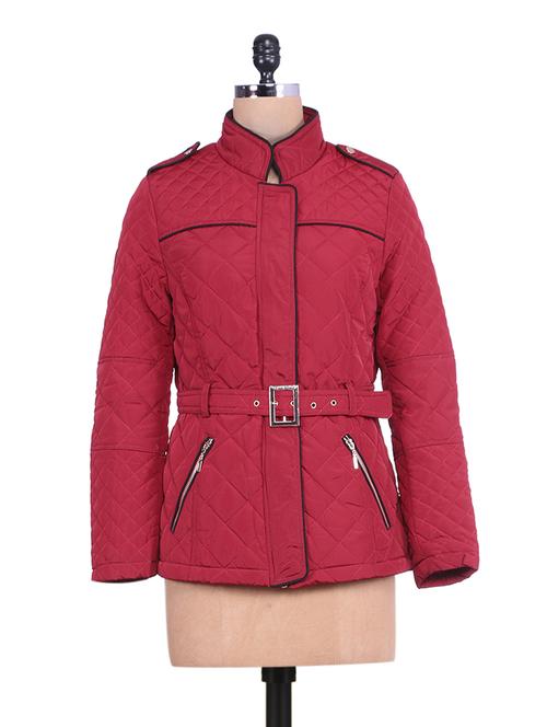 Solid red quilted full-sleeved jacket - 9639947 - Very Small Image - 1