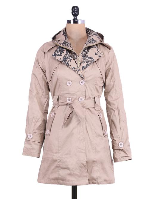 Beige full-sleeved jacket with printed hood - 9639995 - Very Small Image - 1