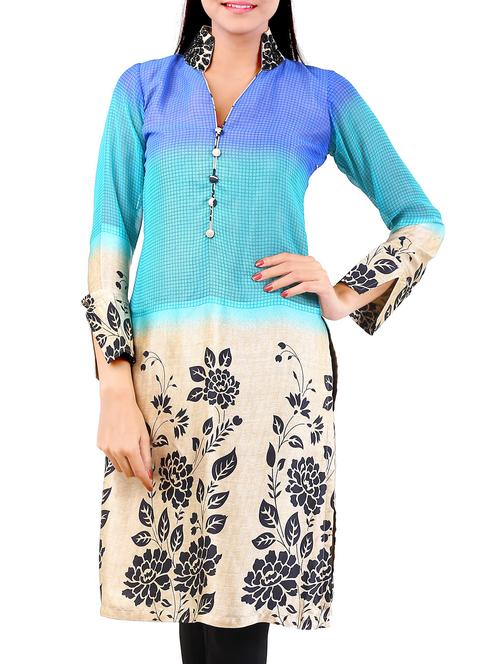 multicolored floral printed full sleeved kurta - 9640040 - Very Small Image - 1