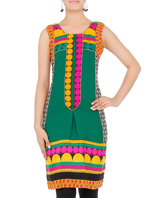 dark green printed sleeveless kurta - 9640229 - Very Small Image - 1