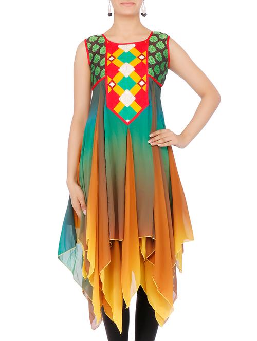 multicoloured high-low flared georgette kurta - 9640238 - Very Small Image - 1