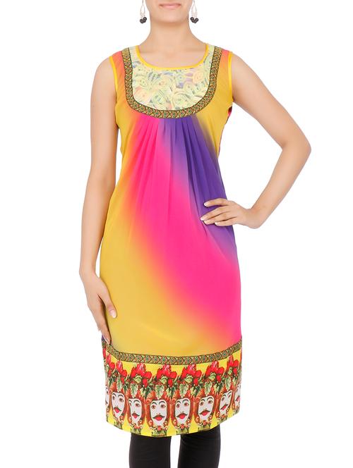 multicolored printed sleeveless georgette kurta - 9640239 - Very Small Image - 1
