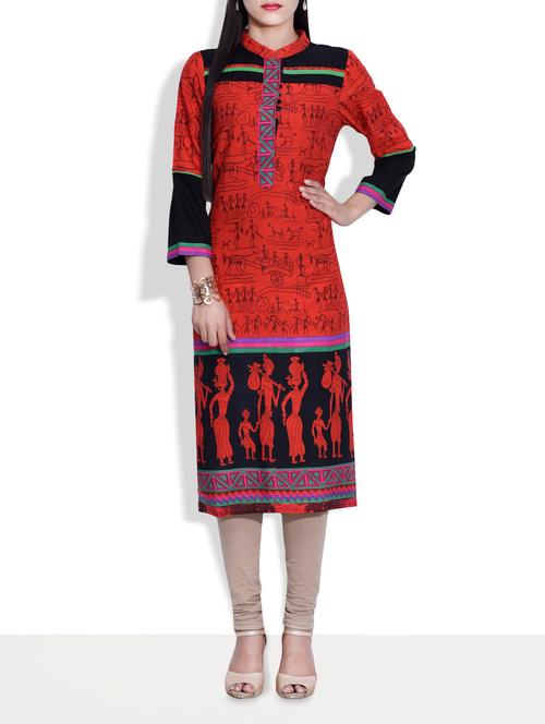 multicoloured rayon printed kurta - 9640400 - Very Small Image - 1