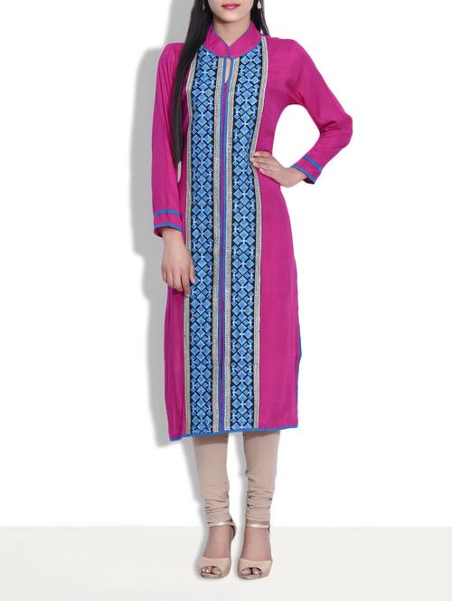 multicoloured rayon embroidered kurta - 9640458 - Very Small Image - 1