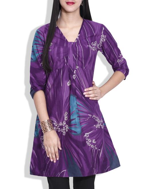 purple cotton printed kurta - 9640524 - Very Small Image - 1