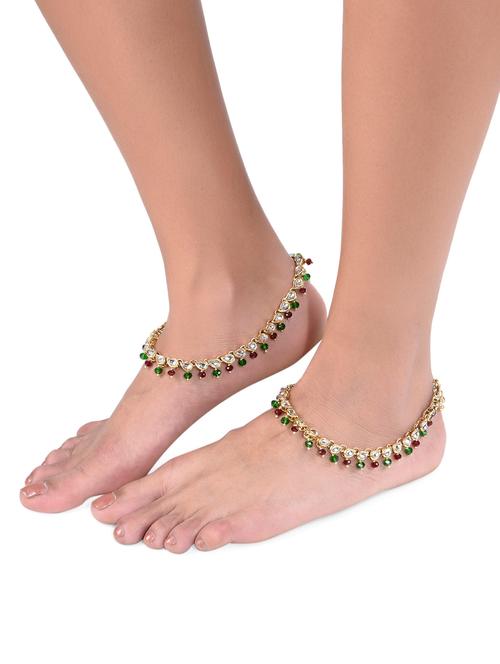 multicolored embellished kundan anklets - 9640692 - Very Small Image - 1