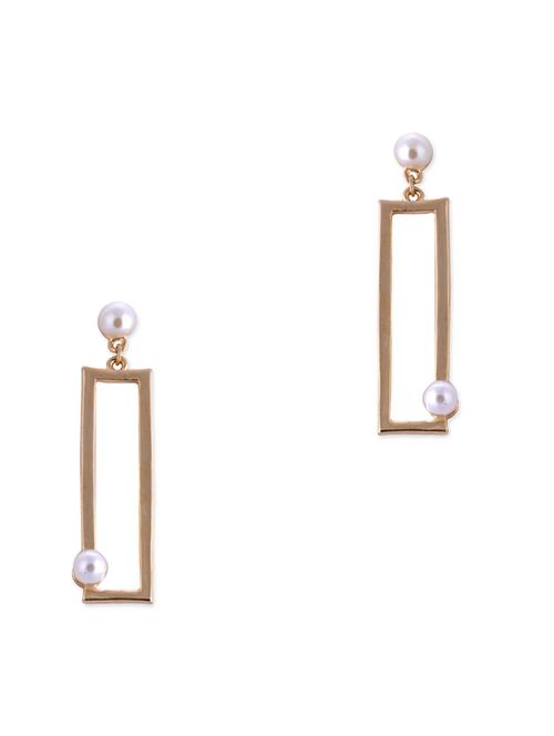 gold pearl embellished rectangular shaped earrings - 9640900 - Very Small Image - 1