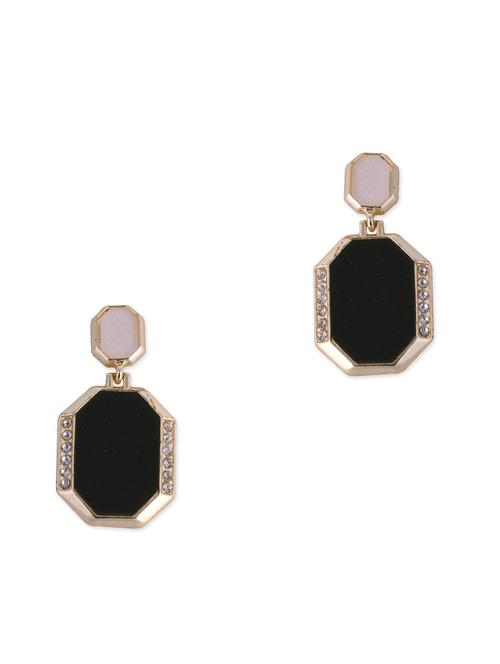 black embellished hexagonal shaped dangler earrings - 9640943 - Very Small Image - 1