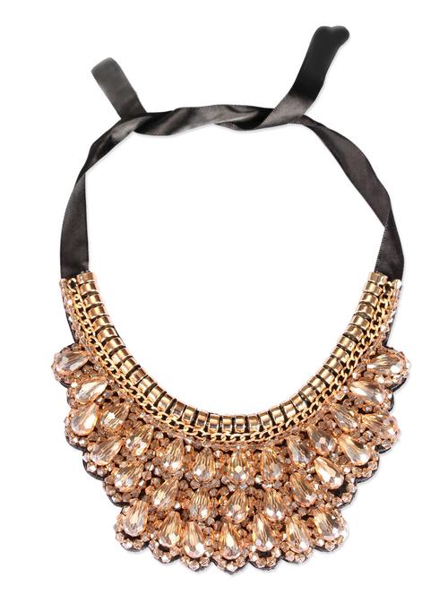 gold stones embellished tie up necklace - 9640959 - Very Small Image - 1