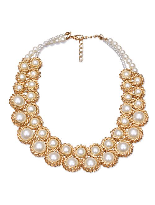 gold and cream mother of pearl embellished necklace - 9641009 - Very Small Image - 1
