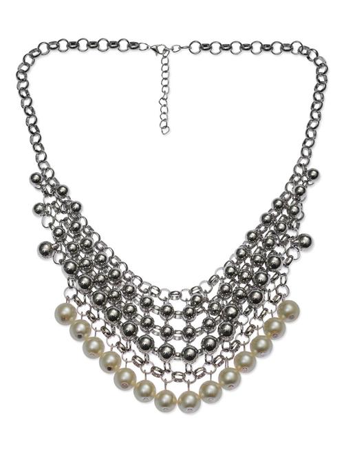 silver balls cluster with pearls drop layered necklace - 9641027 - Very Small Image - 1
